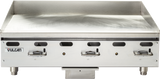 A Vulcan 36 inch stainless steel commercial griddle with three dial-controlled burners. The clean, flat, and spacious surface cooks multiple items at once. The Vulcan logo is visible on the left side. Includes a sturdy mounting frame for stability.