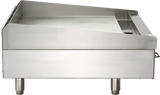 A large, industrial Vulcan stainless steel griddle with a 36 inch flat cooking surface, raised back and side splashes, four sturdy legs, and a control handle on the right side; photographed against a white background.