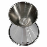 A stainless steel double-sided jigger for measuring liquids, shown from above and side. The top features a conical cup with a shiny, brushed finish, and the lower “60 ml” side is dishwasher safe for easy cleaning.