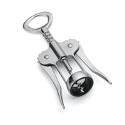A shiny TableCraft Winged Corkscrew with two arms and an oval handle lies on a white background. The base is circular with the screw at the center—a classic tool, perfect for Cash & Carry or home use.
