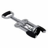 A Premium Corkscrew by TableCraft Products with a black handle and wing grips rests on a white background. The spiral screw and double levers are clearly visible, making it easy to open wine bottles—perfect for Cash & Carry convenience.