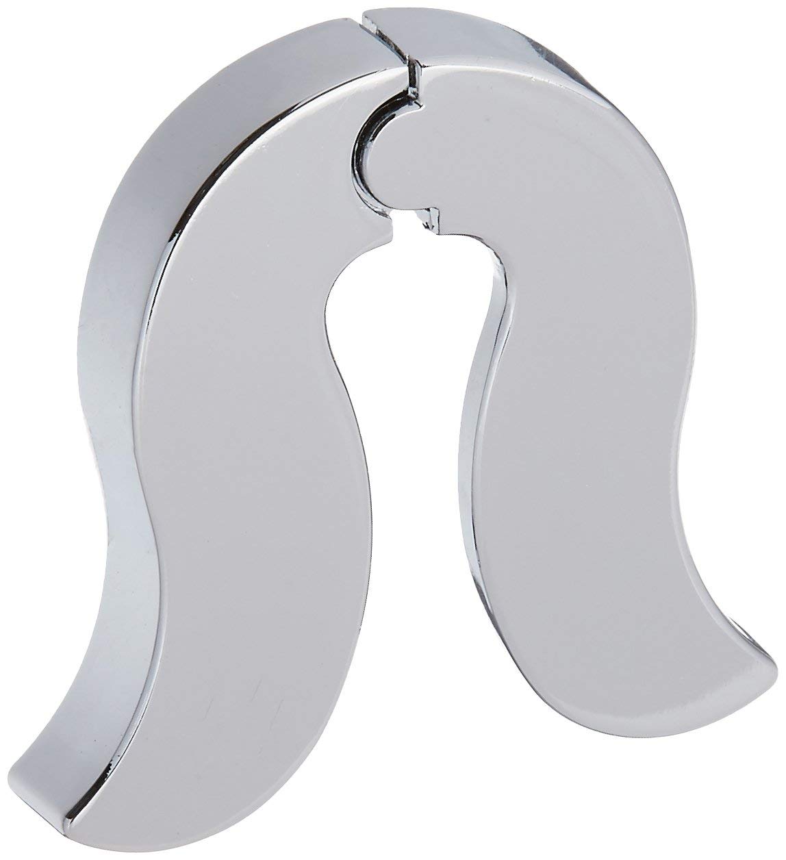 A shiny, silver, curved object shaped like a horseshoe magnet, similar to a TableCraft Foil Cutter, with a small gap at the top center. The smooth, reflective surface stands upright on a white background.