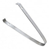 A stainless steel hive tool with a bent, V-shaped design, flat ends—one slightly curved—both ends featuring serrated edges and holes. Durable and dishwasher safe, it’s ideal in beekeeping for prying, scraping, and handling frames in a beehive.