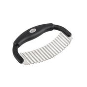 A crinkle food cutter with a black plastic handle and a stainless steel blade, perfect for cutting vegetables or potatoes into wavy shapes. The curved handle offers excellent grip, and the cutter is dishwasher safe for easy cleaning.