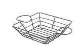 A square, black powder-coated steel basket with open sides and base, featuring two large, circular handles on opposite sides. The simple design gives the Meranda Collection Basket a lightweight and modern appearance, ideal for storage or organizing items.