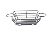 A rectangular black powder-coated steel wire basket from the Meranda Collection, featuring open sides, two round handles, and a minimalist design with evenly spaced wires forming its structure.