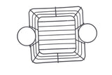 A black powder-coated steel Meranda Collection Basket wire rack with a square center section and two round handles, viewed from above. The rack features parallel bars forming the base and sides, and is isolated on a white background.