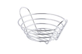 A round, chrome plated TableCraft serving basket with an open wire design and parallel horizontal rings is supported by two curved handles rising above the rim on opposite sides, shown against a white background.