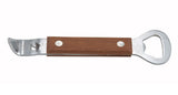A Cash & Carry Bottle Opener with a brown wooden handle. One end features a flat, stainless steel bottle opener, while the other has a curved, pointed edge for cans. The tool is photographed on a white background.
