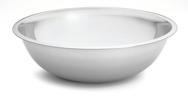 A large 13 qt stainless steel mixing bowl with a shiny, reflective surface sits on a white background. The bowl has a wide rim and curved sides, giving it a smooth, sleek appearance.