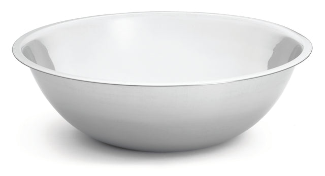 A large, empty 16 qt stainless steel mixing bowl with a smooth interior and slightly flared rim, photographed on a white background.