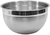 A large, shiny Premium Mixing Bowl with a wide rim and smooth, slightly reflective surface. This 8 qt Mixing Bowl sits empty on a plain white background, emphasizing its metallic texture and rounded shape.