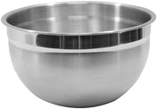 A large, shiny Premium Mixing Bowl with a wide rim and smooth, slightly reflective surface. This 8 qt Mixing Bowl sits empty on a plain white background, emphasizing its metallic texture and rounded shape.