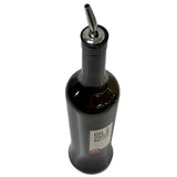 A 17 oz glass bottle with a stainless steel pourer is photographed from above at a slight angle. The label reads Oil & Vinegar Bottle, and it stands out against a plain white background.