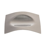 A curved, rectangular metal drawer pull with a brushed finish. The central part bulges outward smoothly while the edges are flat and slightly curved, resembling the modern, sleek appearance of a stainless steel spoon rest.
