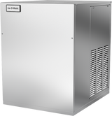 A large, boxy stainless steel Quartz Ice® Maker with a smooth front panel, air-cooled condenser vents on the right side, and a small “Ice-O-Matic” label. Its minimalistic, industrial look is perfect for producing chewy nugget ice.