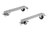 Two identical metal brackets from the Hoshizaki 4" Caster Kit, each with swivel caster wheels attached at one end. The flat, rectangular steel brackets feature bolts securing the casters and mounting plates with holes at the opposite end, all on a white background.