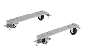 Two identical metal brackets from the Hoshizaki 4" Caster Kit, each with swivel caster wheels attached at one end. The flat, rectangular steel brackets feature bolts securing the casters and mounting plates with holes at the opposite end, all on a white background.