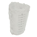 A transparent silicone Measuring Cup lined with a clear plastic bag, featuring black measurement markings in ounces from 4 to 32. This dishwasher safe cup stands upright against a plain white background.