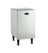 A tall, rectangular stainless steel container with a lockable hinged lid, a mail-style slot on the front, and four black legs. The industrial design is similar to a Scotsman HST16-A machine stand, perfect for secure storage or collection purposes.