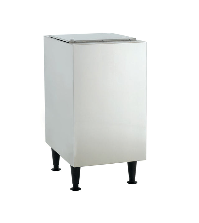 This stainless steel HID312 machine stand features a rectangular design with a flat top lid and four black legs. Its smooth, reflective surface and clean lines offer modern simplicity, making it ideal for contemporary spaces.