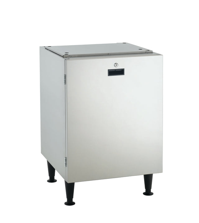 A stainless steel rectangular cabinet with a hinged door, black rectangular handle, and lock on the front. Standing on four black legs like a machine stand, this HID540 model has an industrial style and is photographed against a white background.