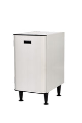 A stainless steel, rectangular commercial kitchen appliance with a single front door, black handle slot, and four adjustable legs. The unit features smooth sides, a minimalist design, and is set against a white background.