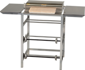 A stainless steel dough sheeter with a flat wooden conveyor and two foldable side trays, the Hobart W32C-5 features visible rods and rollers underneath, making it ideal for evenly rolling out dough in bakeries, kitchens, or a wrap station.