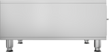 A stainless steel Slim-Line Warming Drawer with a smooth front panel, four adjustable cylindrical legs, and a right-side handle. Its minimalist, modern design makes it ideal as a storage unit or for keeping food warm in commercial kitchens.