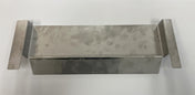 A rectangular stainless steel box, likely a beverage dispenser deflector for a 22 head by Icetro America, with tall side flanges extending outward. Its mottled, reflective surface shows subtle smudges and fingerprints on a light gray background.