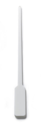 A long white plastic spatula, resembling a Scotsman replacement paddle, with a rectangular flat blade and narrow handle lies flat on a white background. The handle has a small hole for hanging, and the design is simple and unadorned.