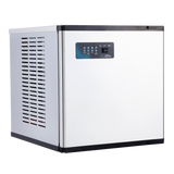 A compact, box-shaped Maestro Modular Ice Maker with a white body, black trim, and a digital control panel on the front. The side has ventilation slots. This cube-style ice maker from Icetro America is set against a plain, light gray background.