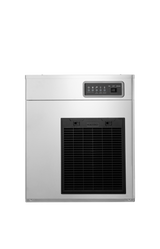 A stainless steel, high capacity ice maker with a digital control panel on top and a large black vented section below. “ICETRO” appears above the vent. This air-cooled ice machine is set against a plain white background.