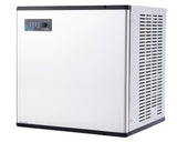 A silver Maestro Modular Ice Maker with a black top and vented right side. The front features a digital control panel in the upper left corner with buttons and indicators. Its boxy, industrial design is ideal for restaurant or bar use.