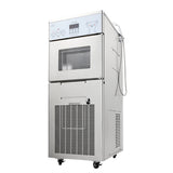A commercial stainless steel Icetro America soft ice machine with a digital control panel, clear viewing window, ventilation grilles, caster wheels, and side-mounted dispensing hose. Its modern design is perfect for professional use.