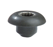 A close-up of a single, black, rounded bolt with a wide, dome-shaped head and a star-shaped socket in the center—ideal for security fastening—often found in Vitamix drive socket kit blender replacement parts, set against a plain white background.