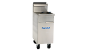 A stainless steel commercial deep fryer on wheels with two basket handles, a front control panel, and the Imperial brand name displayed on the front, shown against a plain white background. Part of the Restaurant Series Range, this unit features a convenient fryer drain cabinet.