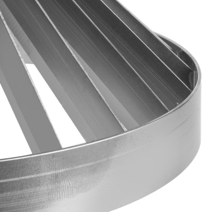 Close-up of a metallic circular Blade Assembly with angled, evenly spaced fins, likely part of a ventilator or industrial fan, featuring smooth reflective surfaces and a partial view of the rim in the foreground—possibly from Vollrath.