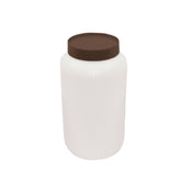 A large, plain white polyethylene jar with vertical grooves and a brown screw-on lid, set against a white background. This 1/2 gallon cylinder is unlabelled and ideal as a PourMaster Backup Mix Bottle for protein powder or bulk food storage.