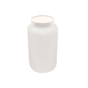 A plain, white, cylindrical TableCraft Products jar with a matching screw-on lid is centered on a white background. This unlabelled 1/2 gallon PourMaster Backup Mix Bottle has a slightly ribbed texture around the top for grip.