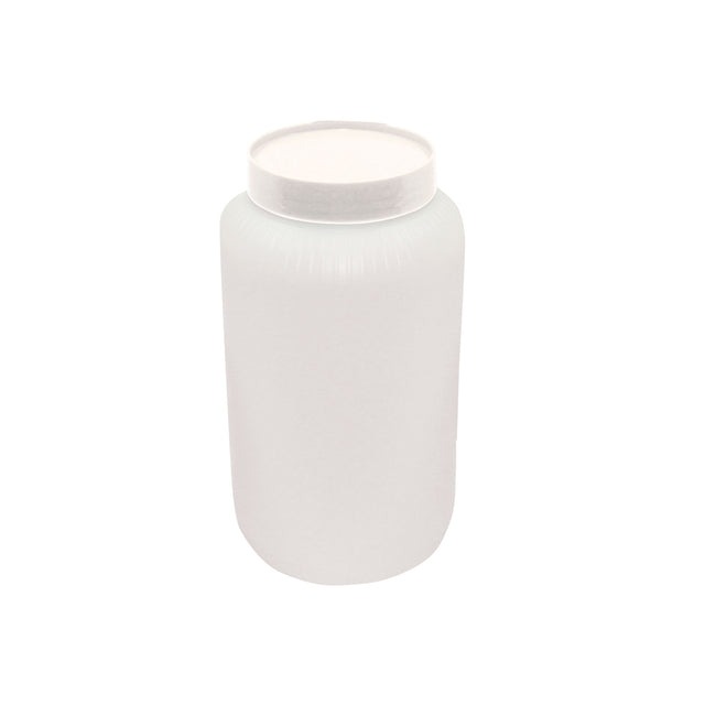 A plain, white, cylindrical TableCraft Products jar with a matching screw-on lid is centered on a white background. This unlabelled 1/2 gallon PourMaster Backup Mix Bottle has a slightly ribbed texture around the top for grip.