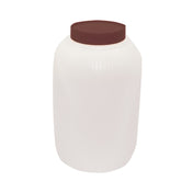 A large, opaque white 1 gallon polyethylene container with a wide body and a dark brown screw-on lid. This PourMaster Backup Mix Bottle is plain, features a slightly textured neck, and is set against a white background.