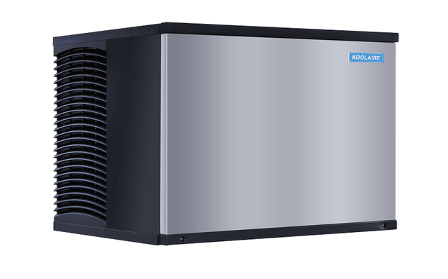 A stainless steel Ice Kube Machine with black side vents and a small blue KOOLAIRE label on the front, set against a plain white background. This air-cooled ice maker produces half-dice size cubes and features a sleek, rectangular design with clean lines.