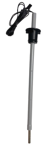 A long, gray plastic probe with a metallic tip at the bottom, utilizing thermistor technology, features a black circular flange near the top and a long black electrical cable ending in a black connector. Perfect for Basic Ice Level Control in dispenser applications.