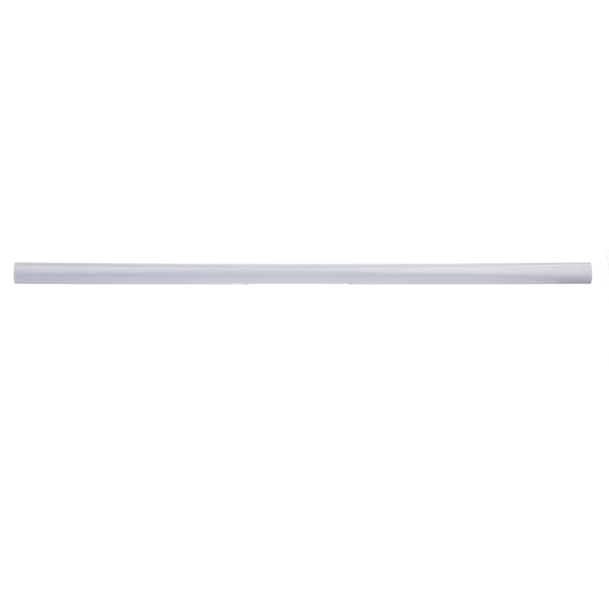 A long, cylindrical, white dowel rod is centered horizontally against a plain white background. The rod appears smooth and uniform, with no visible markings or details along its length.