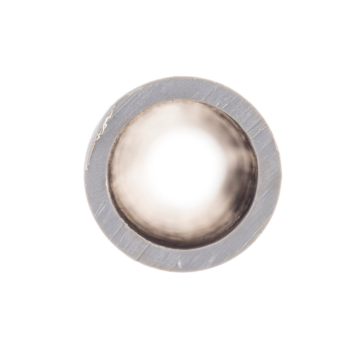 A close-up, top-down view of a gray, cylindrical Dowel Rod with a hollow center and smooth surfaces. The background is pure white, and the circular opening is centered in the image. This TableCraft item is dishwasher safe for easy cleaning.