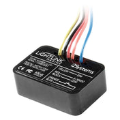 A black rectangular electronic module labeled “LightLink Marine” by i2Systems, designed for dimmer control in LED light kits, with multiple colored wires (yellow, red, black, orange, blue) and wiring instructions printed in white on the surface.