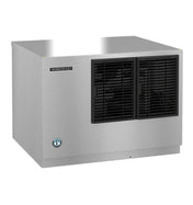 A stainless steel Hoshizaki Cube-Style Ice Maker with a rectangular shape, black ventilation grilles, and brand and certification labels on the smooth, reflective front panel. Built for commercial use.