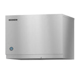 A stainless steel Hoshizaki commercial Ice Maker with a rectangular shape and smooth metallic finish. The Air-Cooled unit features the Hoshizaki logo on the upper left and a blue circular emblem on the lower left front panel.