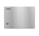 A stainless steel Water-Cooled Hoshizaki ice maker with a brushed metal finish. The front features the Hoshizaki logo at the top left, a blue circular emblem at the bottom left, and produces Crescent Cube ice in a smooth, minimalist design.